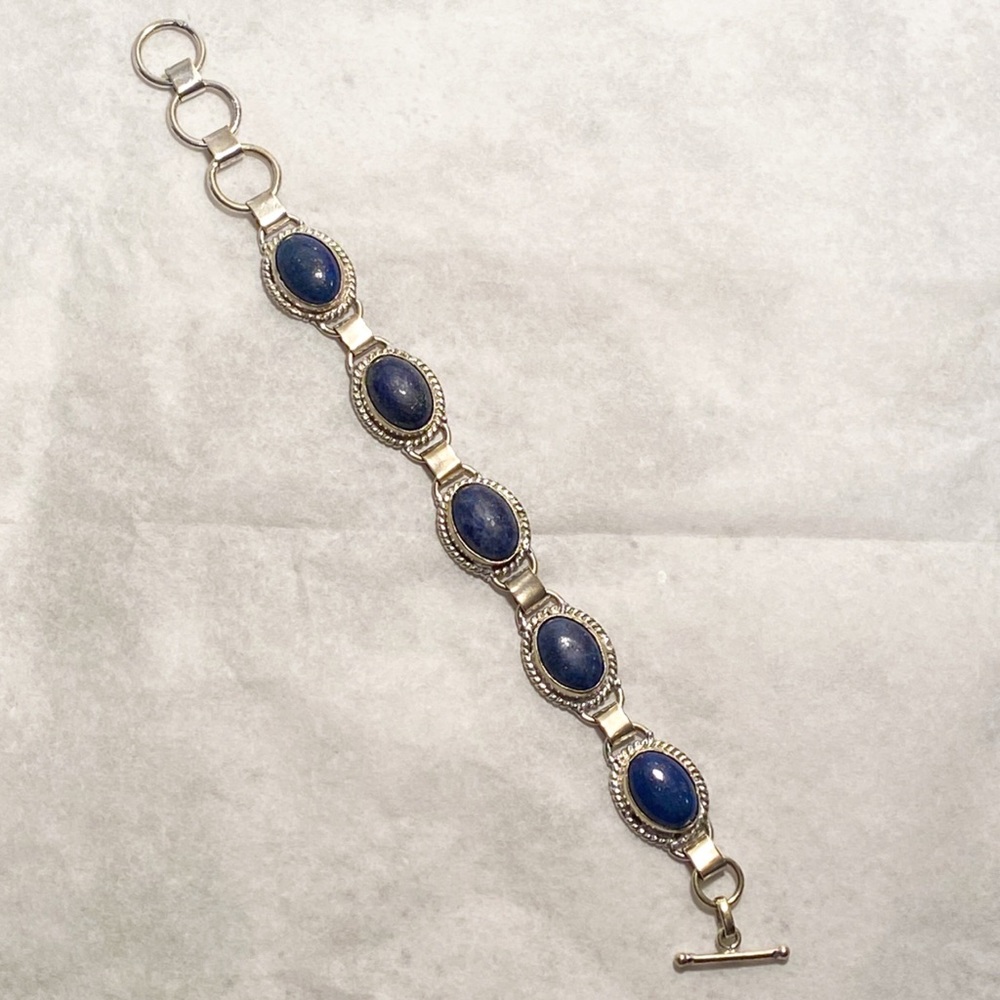 Lapis Lazuli Sterling Silver 925 Toggle Bracelet-Vintage - Picture 5 of 10